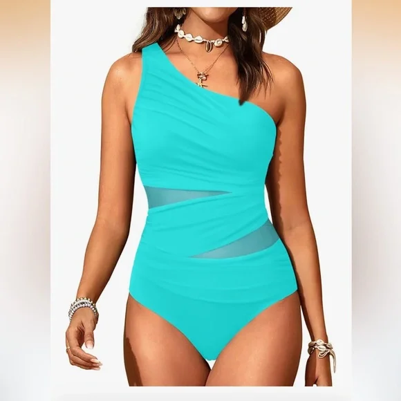 Aqua Eve Mesh Tummy Control One Shoulder One Piece Cut Out Swimwear 2026. Size M - Picture 12 of 13